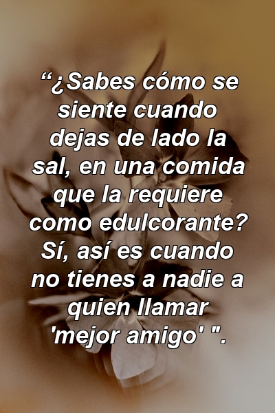 “¿Sabes cómo se siente cuando dejas de lado la sal, en una comida que la requiere como edulcorante? Sí, así es cuando no tienes a nadie a quien llamar 