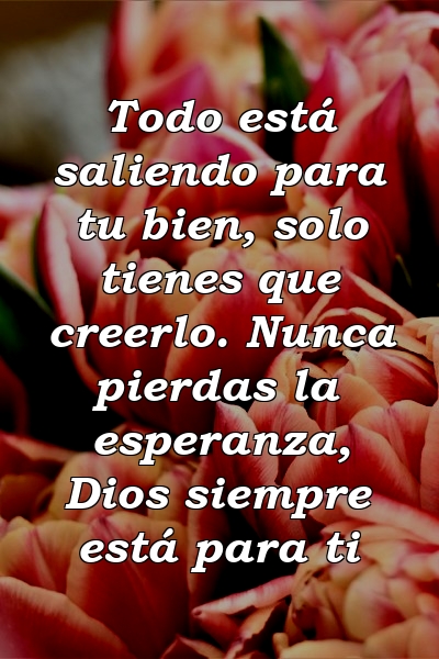 Todo está saliendo para tu bien, solo tienes que creerlo. Nunca pierdas la esperanza, Dios siempre está para ti