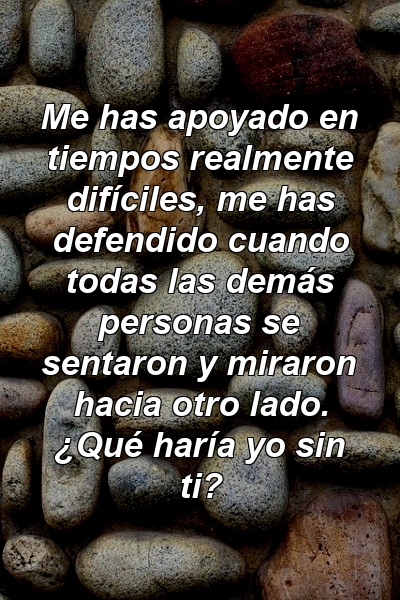 Me has apoyado en tiempos realmente difíciles, me has defendido cuando todas las demás personas se sentaron y miraron hacia otro lado. ¿Qué haría yo sin ti?