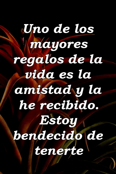 Uno de los mayores regalos de la vida es la amistad y la he recibido. Estoy bendecido de tenerte