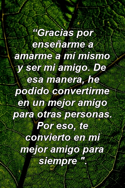 “Gracias por enseñarme a amarme a mí mismo y ser mi amigo. De esa manera, he podido convertirme en un mejor amigo para otras personas. Por eso, te convierto en mi mejor amigo para siempre ".