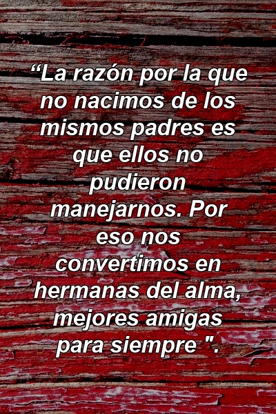 “La razón por la que no nacimos de los mismos padres es que ellos no pudieron manejarnos. Por eso nos convertimos en hermanas del alma, mejores amigas para siempre ".