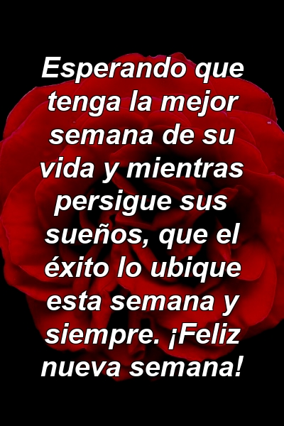 Esperando que tenga la mejor semana de su vida y mientras persigue sus sueños, que el éxito lo ubique esta semana y siempre. ¡Feliz nueva semana!