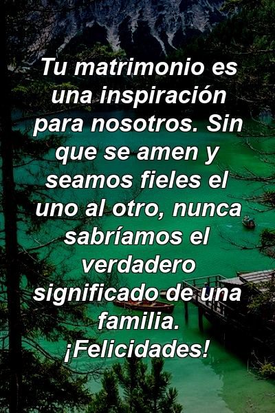 Tu matrimonio es una inspiración para nosotros. Sin que se amen y seamos fieles el uno al otro, nunca sabríamos el verdadero significado de una familia. ¡Felicidades!