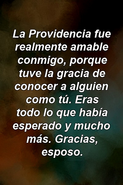 La Providencia fue realmente amable conmigo, porque tuve la gracia de conocer a alguien como tú. Eras todo lo que había esperado y mucho más. Gracias, esposo.