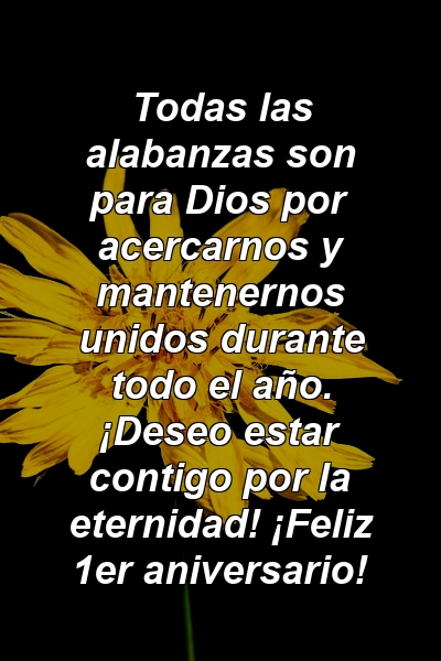 Todas las alabanzas son para Dios por acercarnos y mantenernos unidos durante todo el año. ¡Deseo estar contigo por la eternidad! ¡Feliz 1er aniversario!