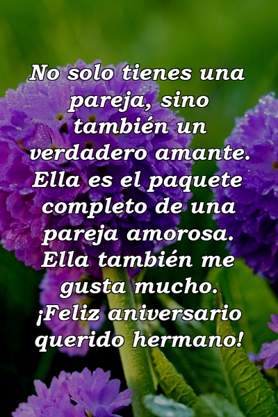 No solo tienes una pareja, sino también un verdadero amante. Ella es el paquete completo de una pareja amorosa. Ella también me gusta mucho. ¡Feliz aniversario querido hermano!