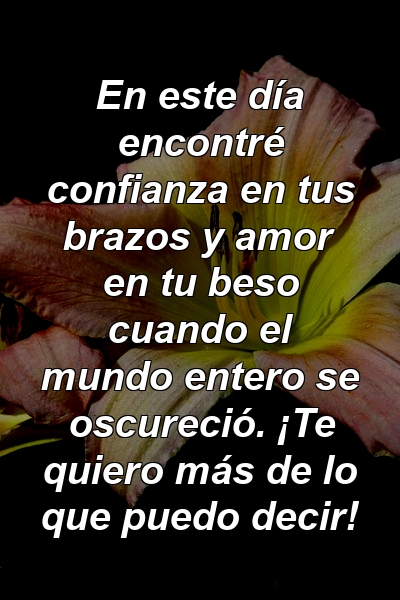 En este día encontré confianza en tus brazos y amor en tu beso cuando el mundo entero se oscureció. ¡Te quiero más de lo que puedo decir!