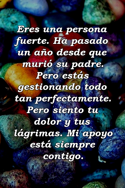 Eres una persona fuerte. Ha pasado un año desde que murió su padre. Pero estás gestionando todo tan perfectamente. Pero siento tu dolor y tus lágrimas. Mi apoyo está siempre contigo.